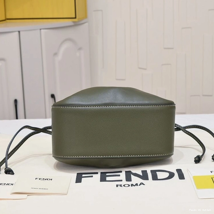 Cheap HOT Leather Bag Fendi Mini Pomodorino Bucket Green In Calf 0714